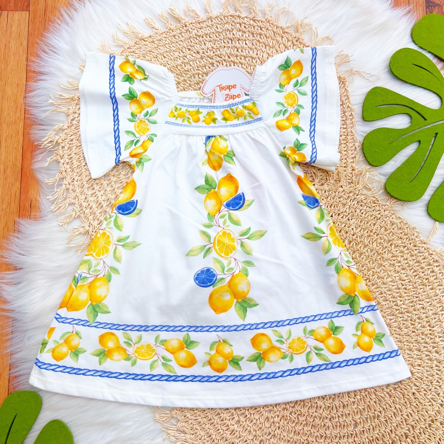 Vestido Manga Flare Limões - Off White